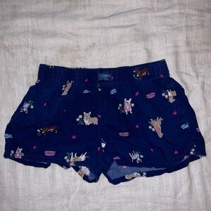 Women's Navy Blue Pajama Shorts with Dog and Heart Print